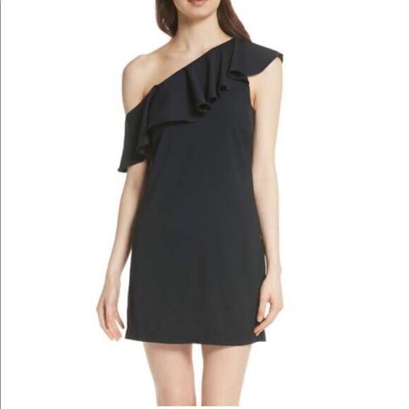 Joie Black One Off Shoulder Mini Cocktail Dress 12 - Picture 1 of 8